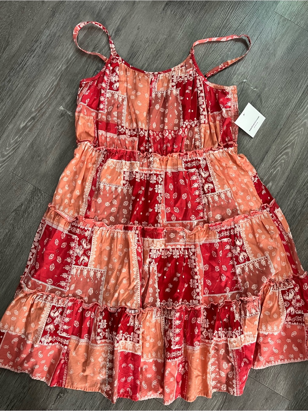 Women’s Red & Coral Patchwork Tiered Sundress